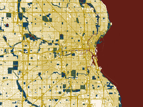 Clean urban street map of Milwaukee, Wisconsin