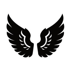 Obraz premium A pair of stylized black wings with intricate feather details, isolated on a white background, representing freedom and flight.