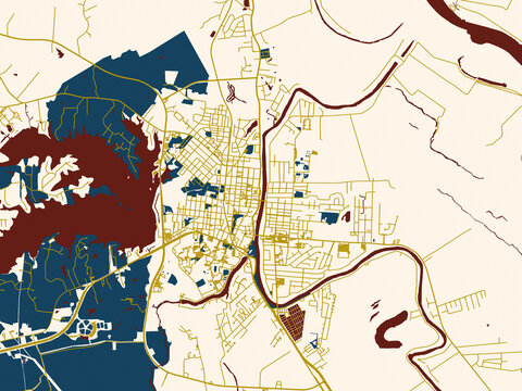 City map of Natchitoches, Louisiana &ndash; midnight red and gold palette