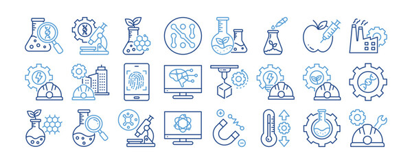 Science and Engineering icon collection set. Containing design Scientific, Biomedical Engineering, Biotechnology, Nanotechnology, Environmental Science 