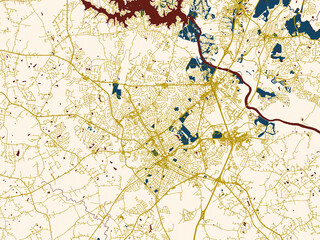 Fototapeta premium Poster-style map of Rock Hill, South Carolina using cream map with gold lines