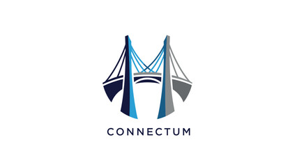 Stylized Letter M Bridge Logo Design.