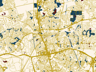 Fototapeta premium Abstract city map of Round Rock, Texas with cream map with gold lines