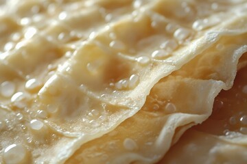 Obraz premium Close up of golden glistening fried dough pastry with water droplets
