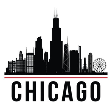 chicago city skyline with ferris wheel and buildings