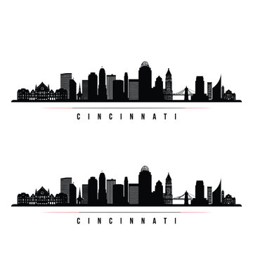 cincinnati city skyline silhouette with two views