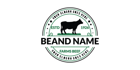Vector beef farm vintage logo design fully editable high quality