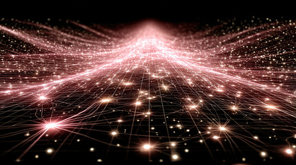 Obraz premium Digital network with interconnected glowing points forming a wave pattern.