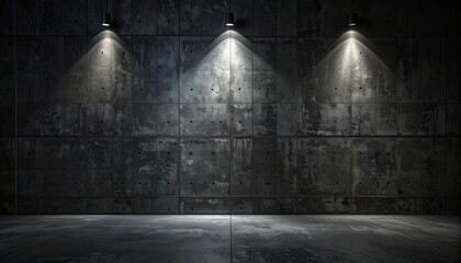Dark concrete industrial background with subtle rough texture and dramatic studio lighting, luxury advertising mood with minimalist composition, modern masculine aesthetic and clean centered whitespac