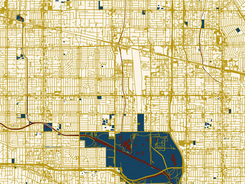 Graphic city map artwork of Van Nuys, California