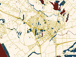 Abstract city map of Watsonville, California with cream map with gold lines
