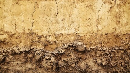 Close up shot showing the texture of the soil layers in earth in an archaeology pit demonstrating stratification and geological composition of the ground layers.