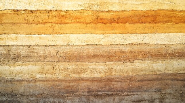 Layers of earth and soil are visible, revealing different shades of brown and gold tones in the ground of a field showing textures and sedimentary patterns.