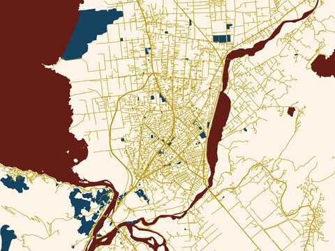 Minimalist map of Shkoder, Albania, minimal cream and gold map