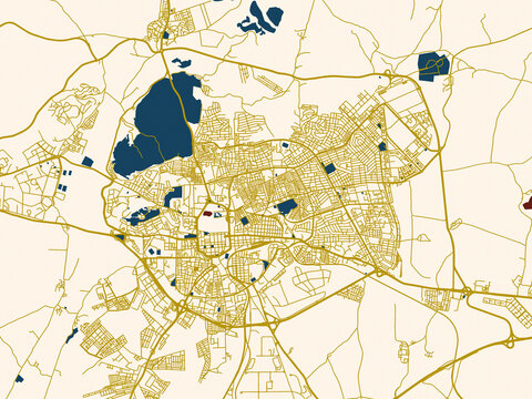 Abstract city map of Setif, Algeria with cream map with gold lines