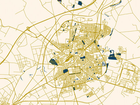Minimalist map of Sidi Bel Abbes, Algeria, midnight red and gold palette
