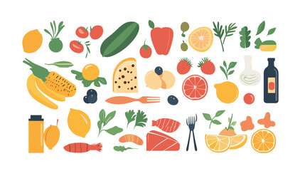 Obraz premium Assorted Fruits and Food Items Illustration.