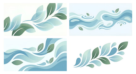 Obraz premium A serene illustration of leaves and waves in a harmonious blend of blue hues on a transparent background and gentle curves from a top-down viewpoint 