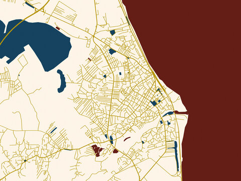Abstract city map of Lankaran, Azerbaijan with cream map with gold lines