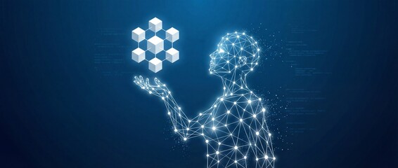 Digital human holding geometric cubes