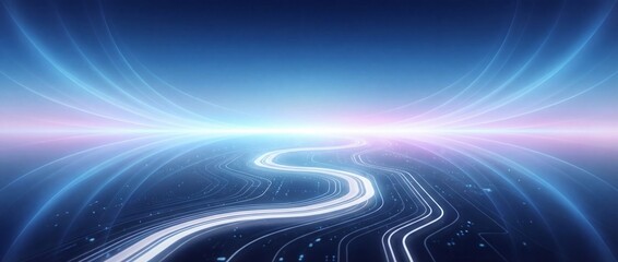 Futuristic digital pathway with light trails