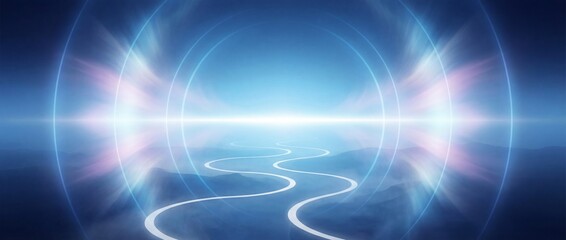 Abstract futuristic light tunnel with winding path