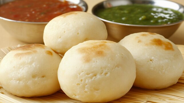 Indian bonda snack served with dipping sauces