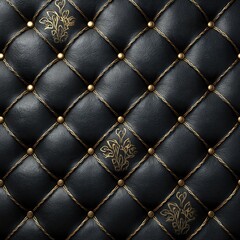 Naklejka premium Luxurious, dark quilted pattern with gold stitching and decorative detailing
