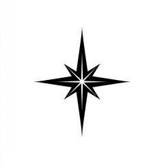 Fototapeta premium Eight-pointed star graphic, solid black shape, white background, simple
