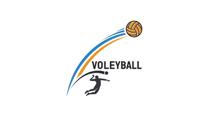 Volleyball sport logo with a player spiking the ball with dynamic lines and text.