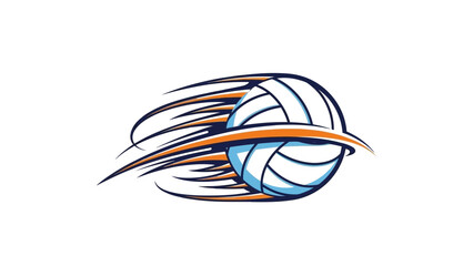 Dynamic illustration of a volleyball in motion with speed lines and an orange swoosh.