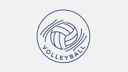 A minimalist blue line art logo featuring a volleyball with the word "VOLLEYBALL" encircling it.