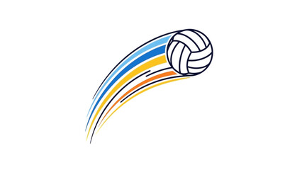 A minimalist black and white line drawing of a volleyball with a ring orbiting it.