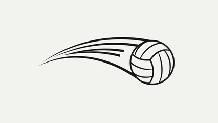 A stylized illustration of a volleyball in motion with motion lines trailing behind it.
