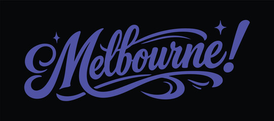 Obraz premium Vibrant Melbourne city name in purple cursive script with sparkles