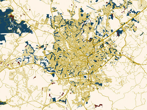 Minimalist map of Sorocaba, Brazil, minimal cream and gold map