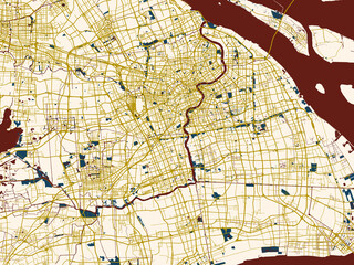 Modern flat map of Shanghai, China