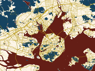 Naklejka premium Abstract city map of Xiamen, China