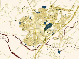 Obraz premium Abstract city map of Curico, Chile with minimal cream and gold map