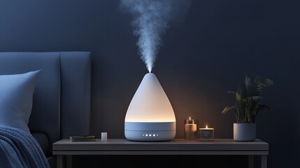 Minimalist diffuser releases glowing mist in a calm atmosphere
