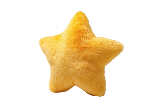 Fluffy yellow star shaped plush pillow isolated on black background soft - Powered by Adobe