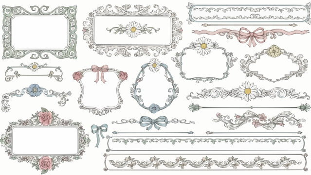 Ornate Decorative Borders and Frames Hand Drawn Sketch Style.