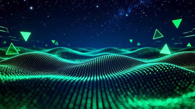 Digital wave with glowing triangles