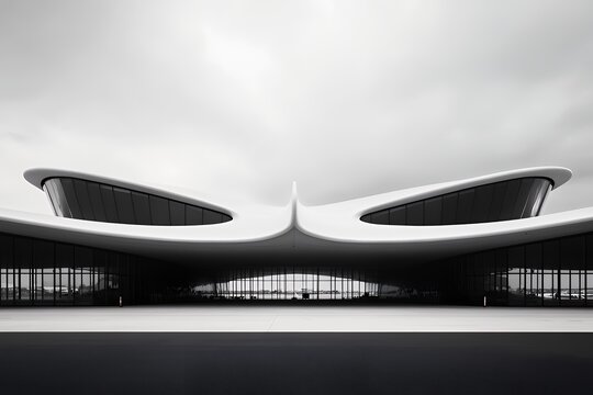Monochrome low angle view of the futuristic TWA Flight Center building