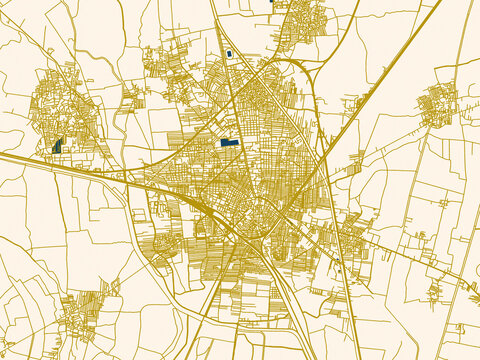 Abstract city map of Tanta, Egypt with minimal cream and gold map