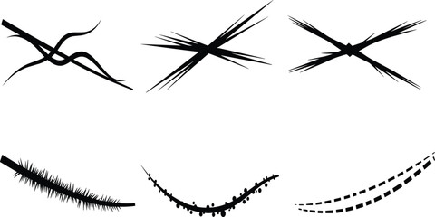 Abstract Cracked Line Silhouettes, Grunge Texture Elements, Splattered Ink Strokes, Broken Surface Vector Icons, Decorative Distressed Graphic Design Shapes for Backgrounds