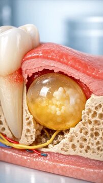 Detailed 3d medical tooth anatomy model cross section gum disease infection jawbone nerve canal cyst realistic education healthcare dental jaw model with detailed medical tooth cyst cross section