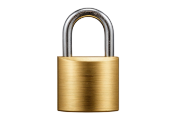 Brass padlock with silver shackle isolated on black background security safety 1