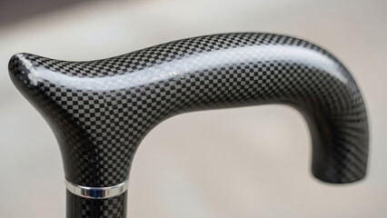 Carbon Fiber Cane Handle with Silver Accent, Modern Walking Stick Grip