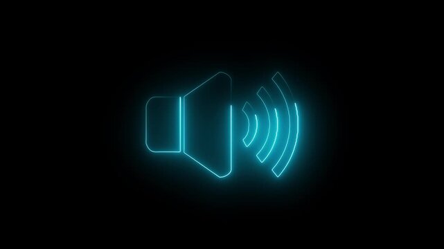 Neon megaphone icon animation neon light hand speaker animated party science sound speaker technology wave. HD video animation. on black backgraund .